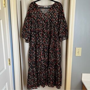 NATURAL LIFE Brown Orange and Gold Floral Tiered Dress